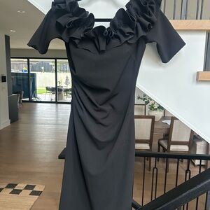 Xscape Black Off The Shoulder Ruffle Dress